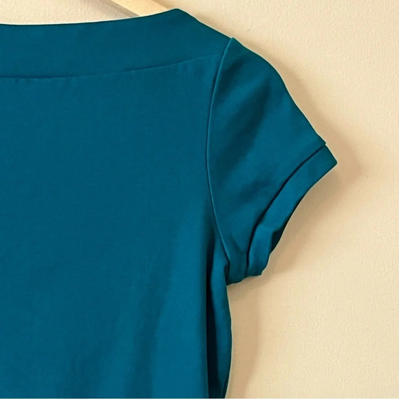 RW&CO| Teal Green Boat Neck Cap Sleeve Fitted Cotton Top Size US Small - Picture 6 of 8